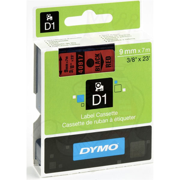 Picture of DYMO D1 LABEL CASSETTE ORIGINAL 40917 9MM BLACK ON RED